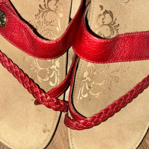 - Aetrex Lena Braided Quarter Strap Cork Wedge  Leather Sandals 8