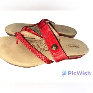 - Aetrex Lena Braided Quarter Strap Cork Wedge  Leather Sandals 8