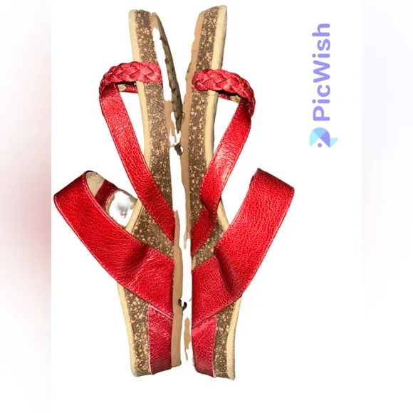 - Aetrex Lena Braided Quarter Strap Cork Wedge  Leather Sandals 8