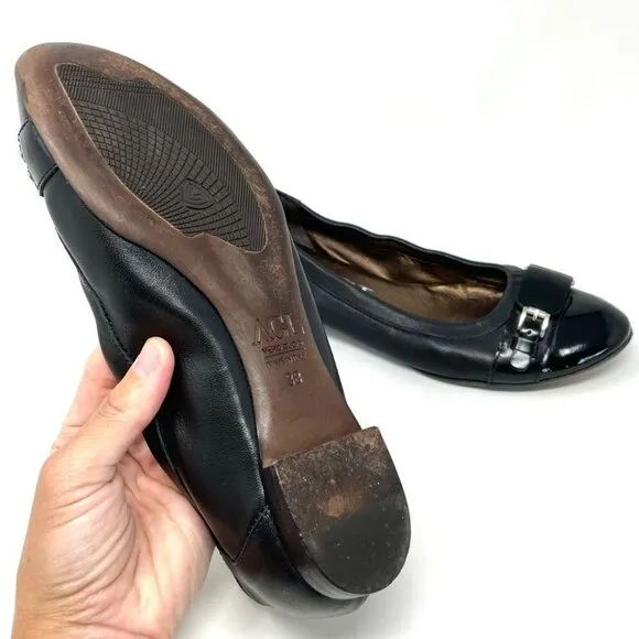 * AGL Black Toe Cap Buckle Ballet Flats Size 38 Made in Italy