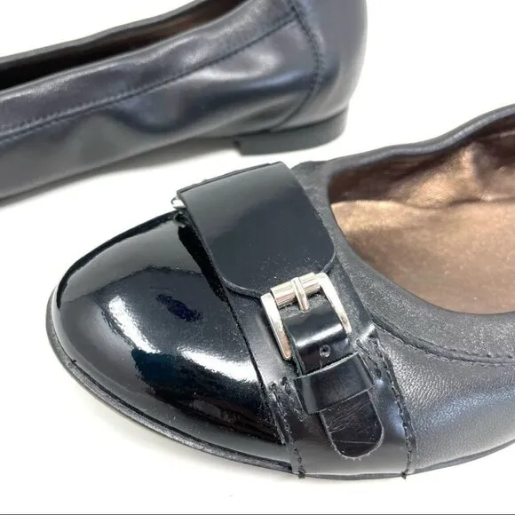 * AGL Black Toe Cap Buckle Ballet Flats Size 38 Made in Italy