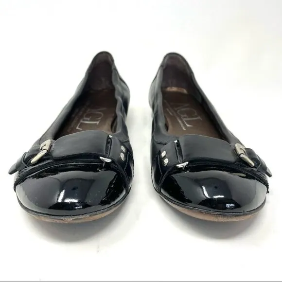 * AGL Black Toe Cap Buckle Ballet Flats Size 38 Made in Italy