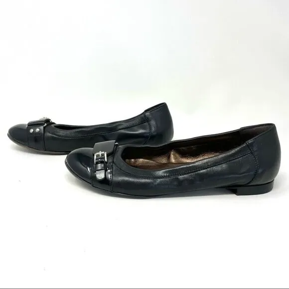 * AGL Black Toe Cap Buckle Ballet Flats Size 38 Made in Italy