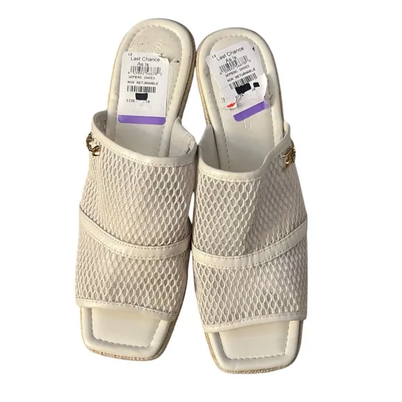 ✅ Karl Lagerfeld Paris Corissa Wedge Peep Toe Mule Ecru/White in Sz 10