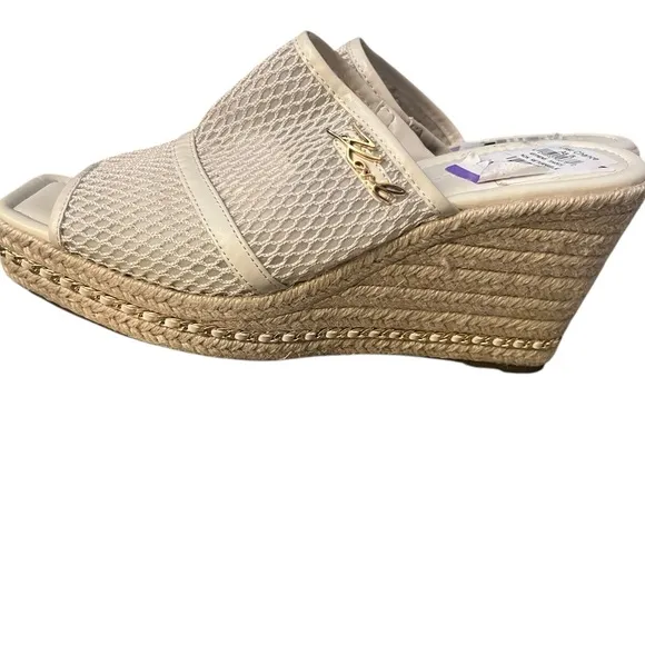 ✅ Karl Lagerfeld Paris Corissa Wedge Peep Toe Mule Ecru/White in Sz 10