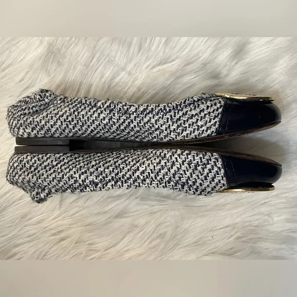 💎 Tory Burch Navy Blue Shimmer Tweed Reva flats 8.5