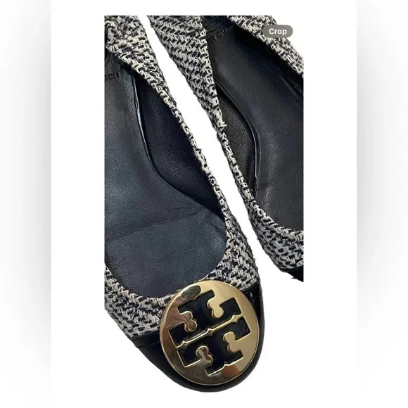 💎 Tory Burch Navy Blue Shimmer Tweed Reva flats 8.5
