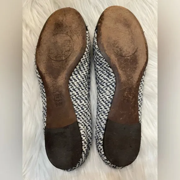 💎 Tory Burch Navy Blue Shimmer Tweed Reva flats 8.5