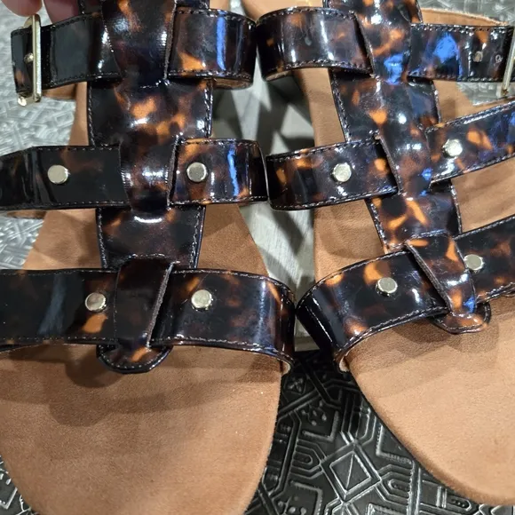 🐢 VIONIC Women's &quot;RADIA&quot; Brown Tortoiseshell Straps Wedge Slide Sandals Size