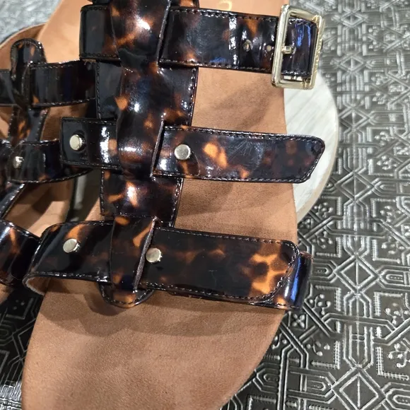 🐢 VIONIC Women's &quot;RADIA&quot; Brown Tortoiseshell Straps Wedge Slide Sandals Size