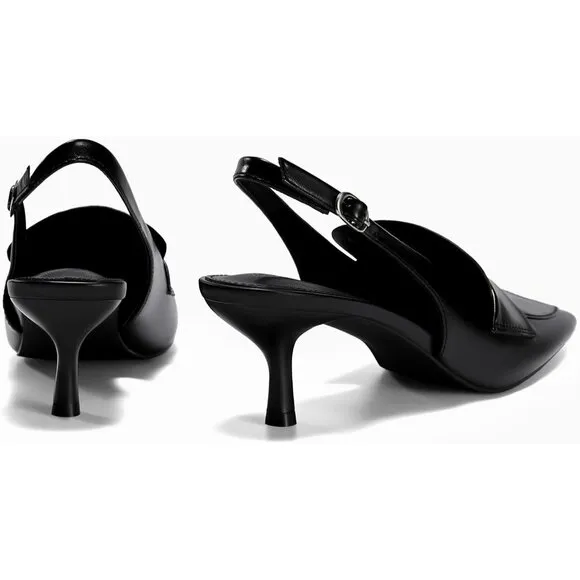 💫 Women Black Loafers Splicing Vintage Heels Slingback Pointed Toe Office Shoes