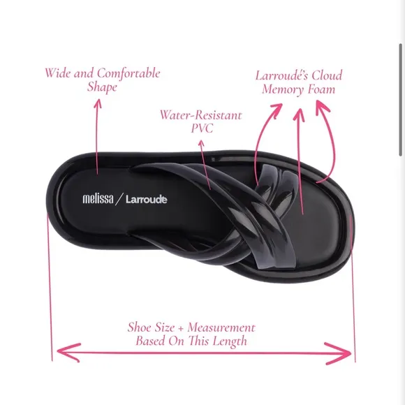 $115 Melissa x Larroudé Cali In Black PVC Slide Sandals