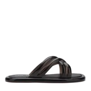 $115 Melissa x Larroudé Cali In Black PVC Slide Sandals