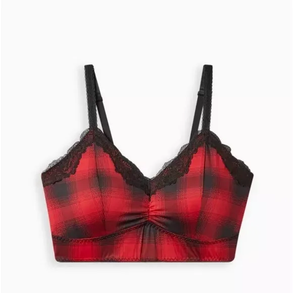 2 NWOT Red Epic Plaid Torrid Longline Bralettes, size 1 (14-16)