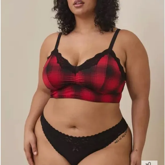 2 NWOT Red Epic Plaid Torrid Longline Bralettes, size 1 (14-16)
