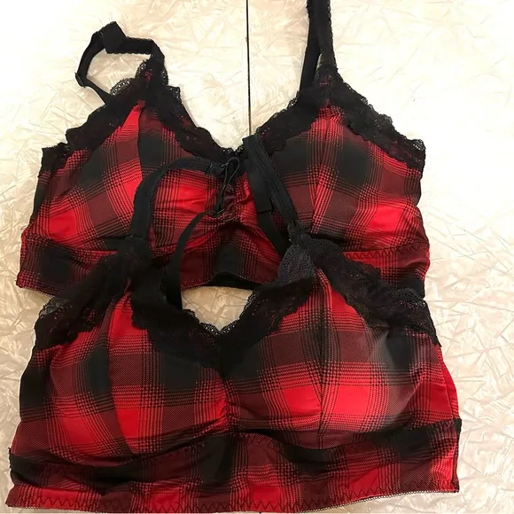 2 NWOT Red Epic Plaid Torrid Longline Bralettes, size 1 (14-16)