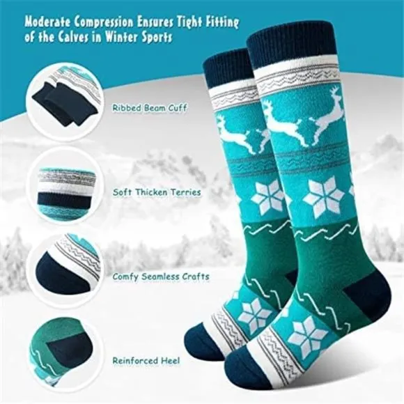 3 Pairs Kids Ski Socks Thick Warm for Winter Snow Skiing Snowboard Sport