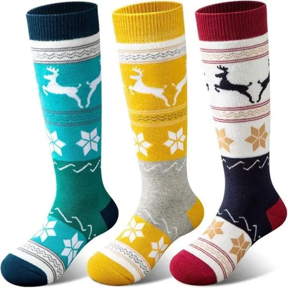 3 Pairs Kids Ski Socks Thick Warm for Winter Snow Skiing Snowboard Sport