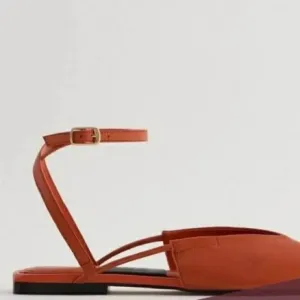 [38/7.5]Zara Burnt Orange red Slingback Genuine Leather flats Mule Sandal