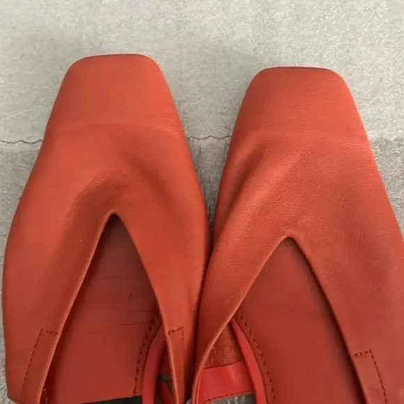 [38/7.5]Zara Burnt Orange red Slingback Genuine Leather flats Mule Sandal
