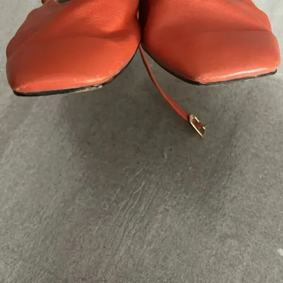 [38/7.5]Zara Burnt Orange red Slingback Genuine Leather flats Mule Sandal
