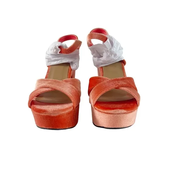 #430 NWT NIB BAMBOO Platform Sandals Sandbar Orange Velvet