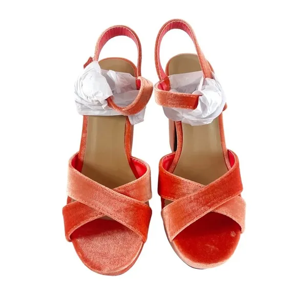 #430 NWT NIB BAMBOO Platform Sandals Sandbar Orange Velvet