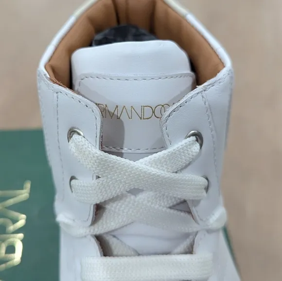 $480 Mens Armando Cabral &quot;Bafata&quot; Leather High-Top Sneakers White/Cream