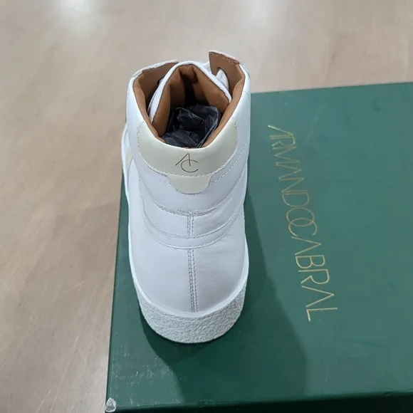 $480 Mens Armando Cabral &quot;Bafata&quot; Leather High-Top Sneakers White/Cream