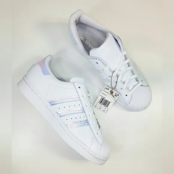 5.5Y Adidas Superstar Junior White Iridescent FV3139 Casual Sneakers
