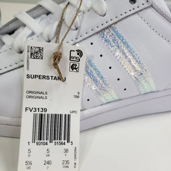 5.5Y Adidas Superstar Junior White Iridescent FV3139 Casual Sneakers