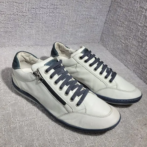 63 Fascar Exclusive Men's Size 10 Gray Navy Leather Lace Up Zip Casual Sneakers