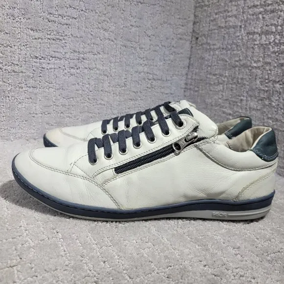 63 Fascar Exclusive Men's Size 10 Gray Navy Leather Lace Up Zip Casual Sneakers