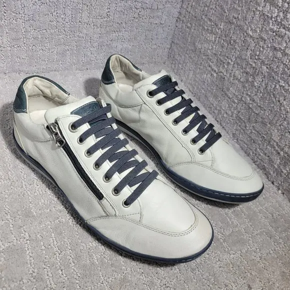 63 Fascar Exclusive Men's Size 10 Gray Navy Leather Lace Up Zip Casual Sneakers