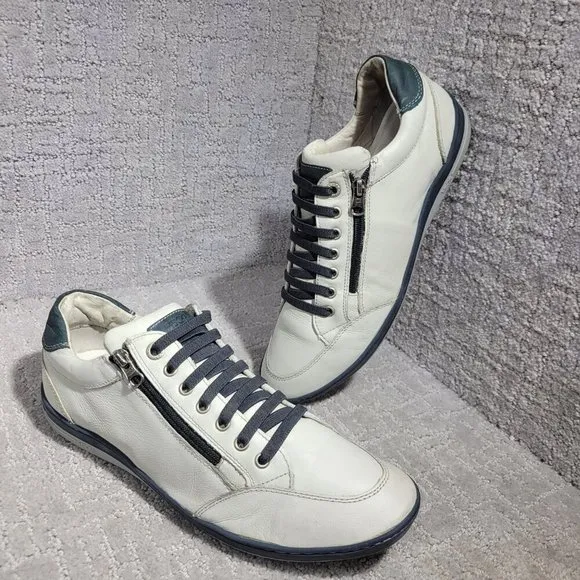 63 Fascar Exclusive Men's Size 10 Gray Navy Leather Lace Up Zip Casual Sneakers