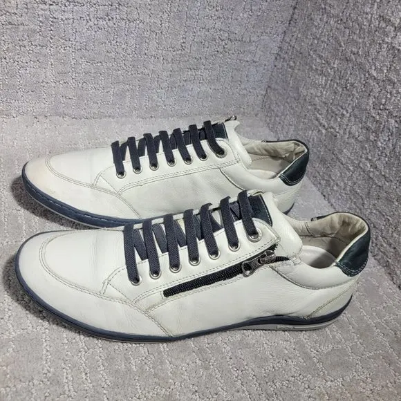 63 Fascar Exclusive Men's Size 10 Gray Navy Leather Lace Up Zip Casual Sneakers