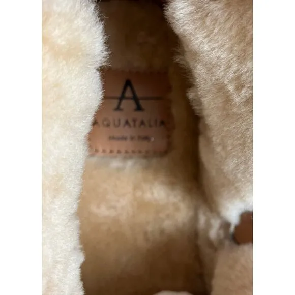 $700 Ret Size 9 Aquatalia Italy Nelle Shearling Cuff Boots Beige Sherpa