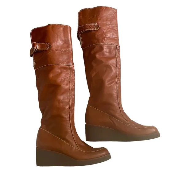 70’s Leather Convertible Shearling Wedge Boots Size 7.5