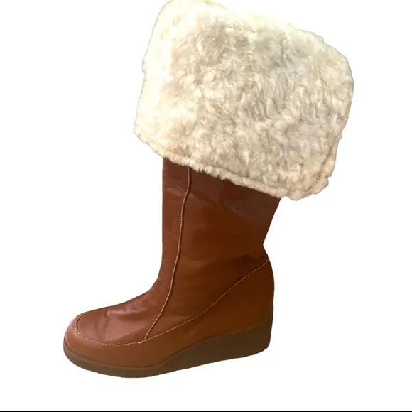 70’s Leather Convertible Shearling Wedge Boots Size 7.5