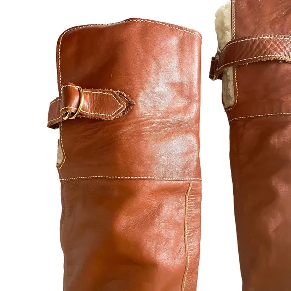 70’s Leather Convertible Shearling Wedge Boots Size 7.5