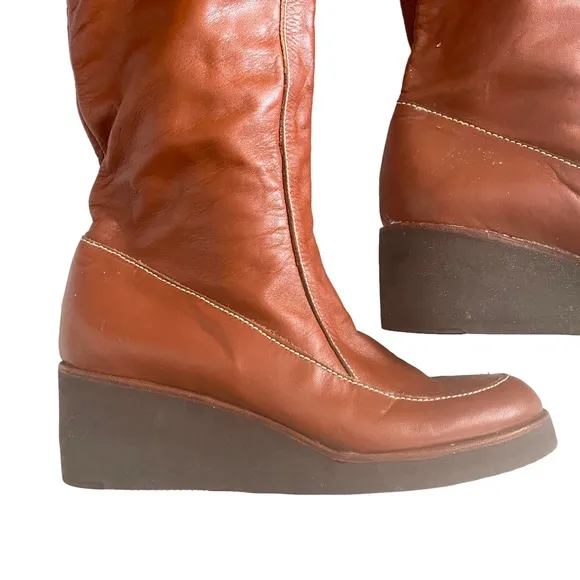 70’s Leather Convertible Shearling Wedge Boots Size 7.5