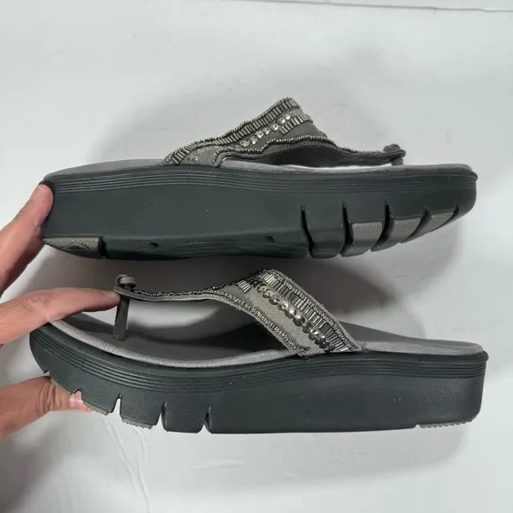 Abeo B.I.O. System Mystic Wedge Beaded Comfort Sandals Pewter Women’s Size 11