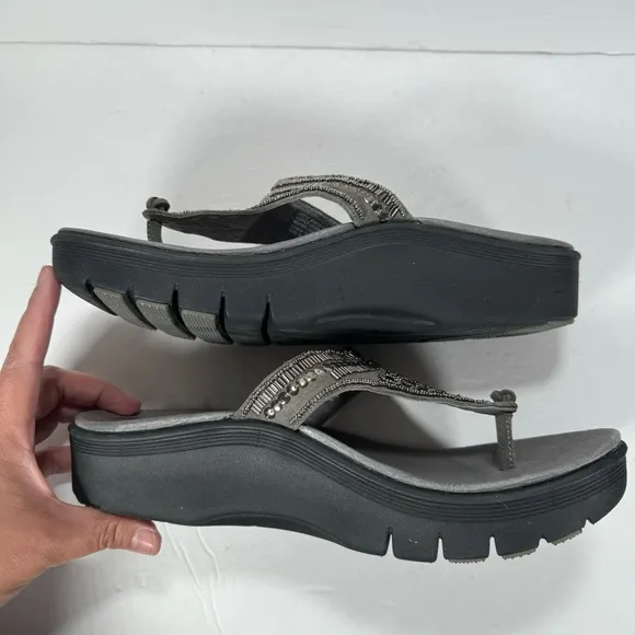 Abeo B.I.O. System Mystic Wedge Beaded Comfort Sandals Pewter Women’s Size 11