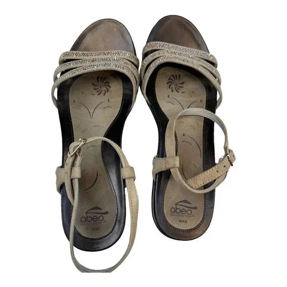 Abeo b.i.o.system Heel Sandals Womens 9 Tan Beige Glitz Grace Metatarsal Support