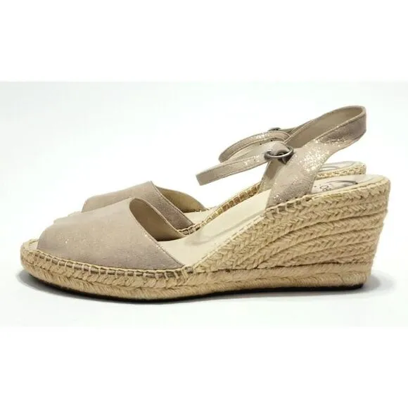 Abeo Dahlia New Sandals Spadrilles Strap Wedges Taupe Gold Size 10 Neutral Shoes