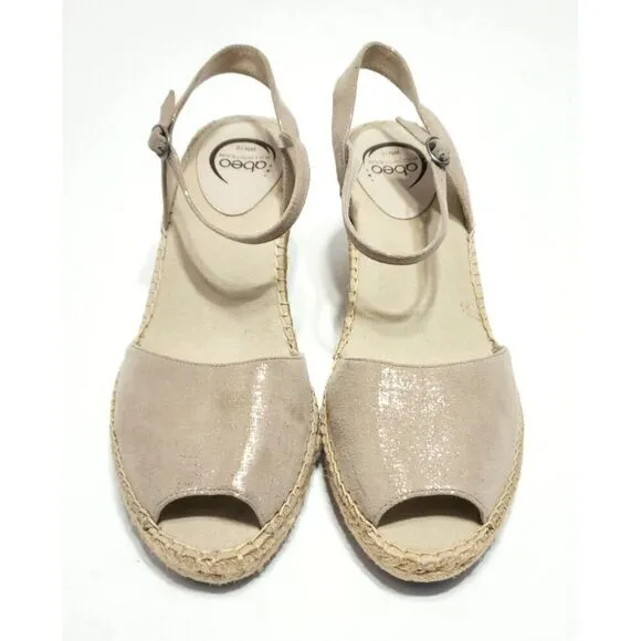 Abeo Dahlia New Sandals Spadrilles Strap Wedges Taupe Gold Size 10 Neutral Shoes
