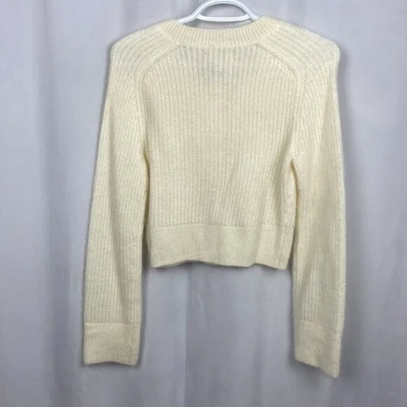 Abercrombie &amp; Fitch Pearl Button-Up Knit Cropped Cardigan - Ivory White - XS