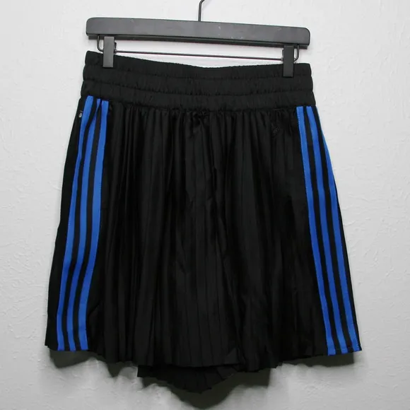 ADIDAS Blue Version Pleated Striped Shorts Black Womens Sz M ❤️