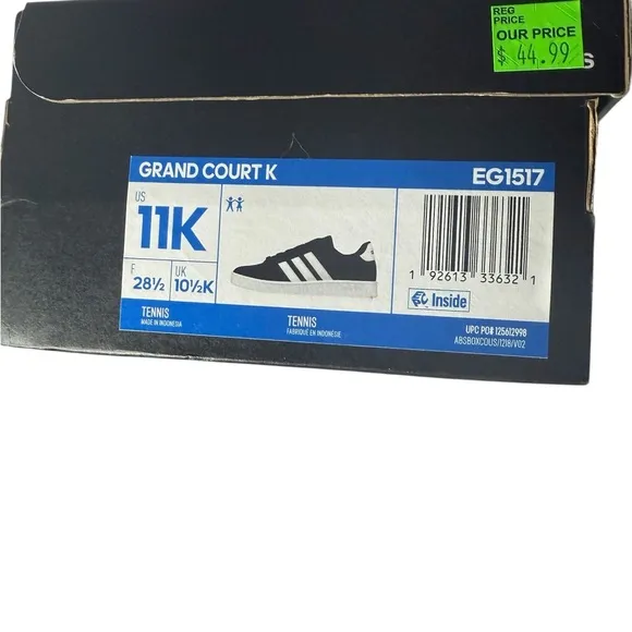 Adidas Grand Court Kids Grey Sneakers US 11K UK 10 1/2 EG 1517