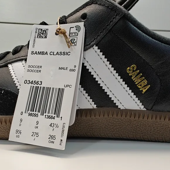 Adidas Samba Classic Core Black Gum Casual Soccer Leather Sneakers sz Men's 9.5
